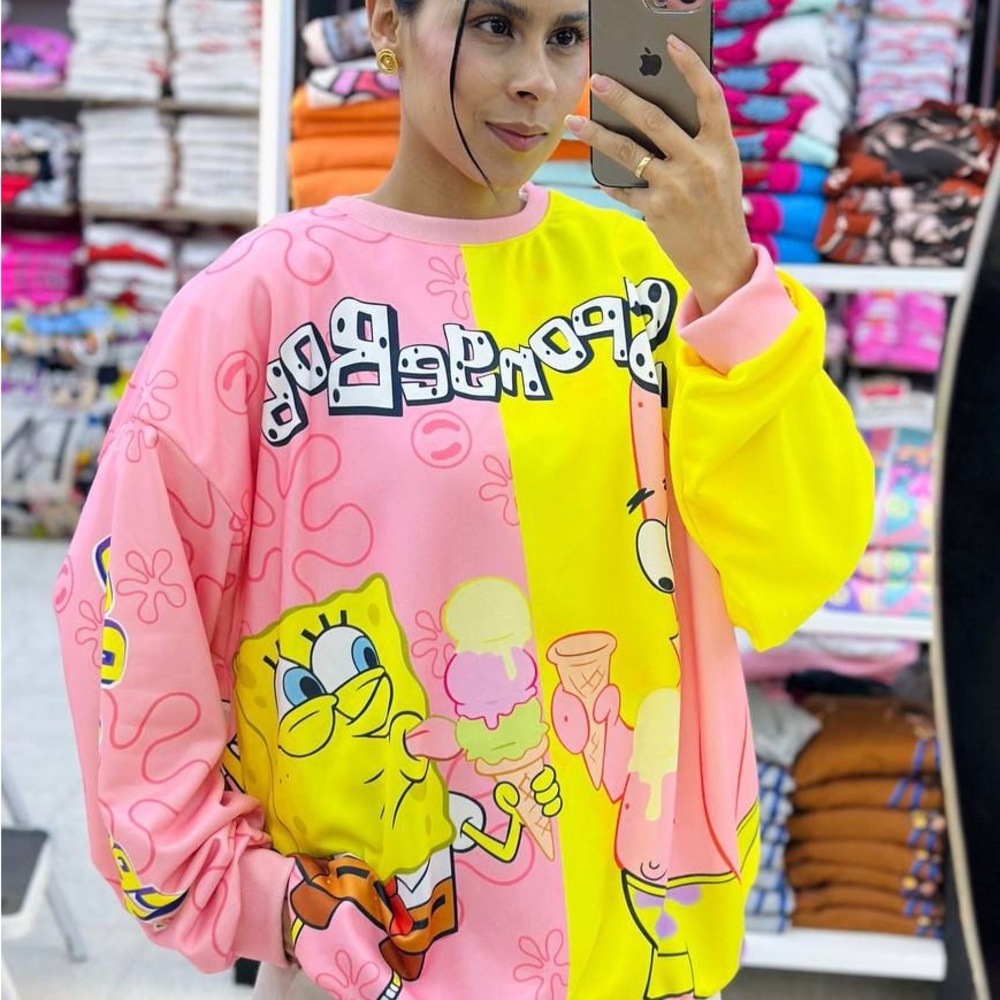 SpongeBob SquarePants Pink and Yellow Women's Sweater